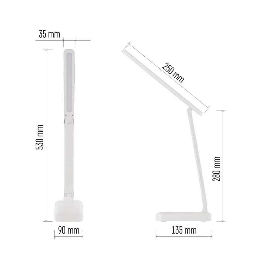 Lámpara de mesa LED recargable y regulable LED/5W/3,7V 3000K/4000K/6500K 800mAh blanco