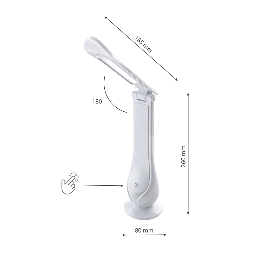 Lámpara de mesa LED recargable y regulable LILLY LED/4W/5V 1200 mAh blanco