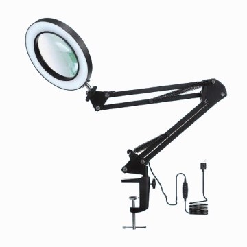 Lámpara de mesa LED regulable con una lupa LED/22W/5V 4000-6000K negro
