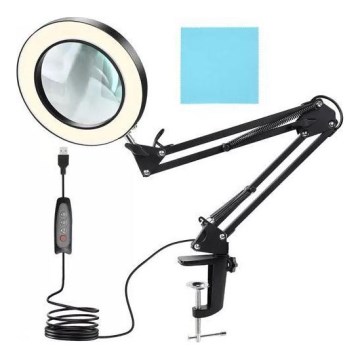 Lámpara de mesa LED regulable con una lupa LED/6W/5V 3000K/4000K/6000K negro