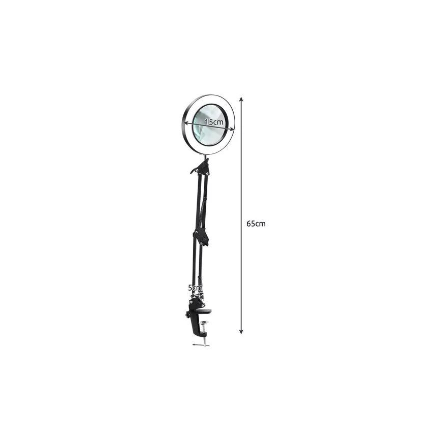 Lámpara de mesa LED regulable con una lupa LED/6W/5V 3000K/4000K/6000K negro
