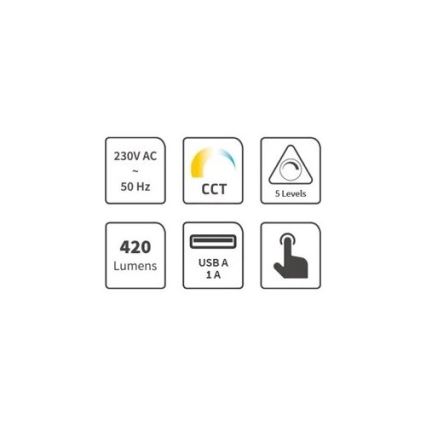 Lámpara de mesa LED regulable con USB LED/7W/230V 3000K/4000K/5500K blanco