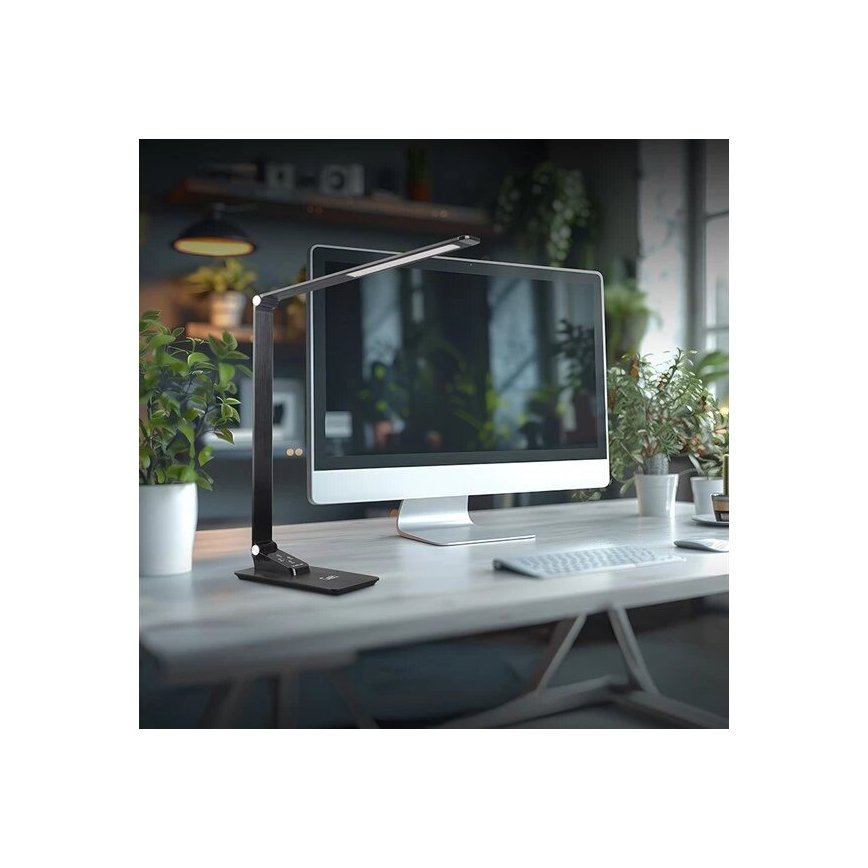 Lámpara de mesa LED regulable con USB LED/7W/230V 3000K/4000K/5500K negro