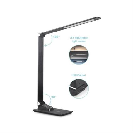 Lámpara de mesa LED regulable con USB LED/7W/230V 3000K/4000K/5500K negro