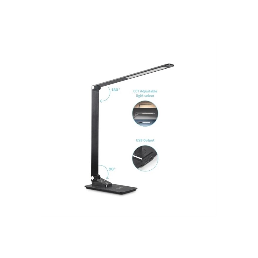 Lámpara de mesa LED regulable con USB LED/7W/230V 3000K/4000K/5500K negro