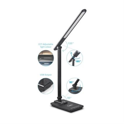 Lámpara de mesa LED regulable con USB LED/9W/230V 3000K/4000K/5500K negro