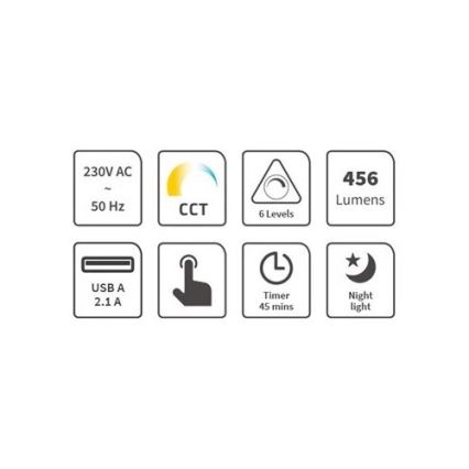 Lámpara de mesa LED regulable con USB LED/9W/230V 3000K/4000K/5500K negro