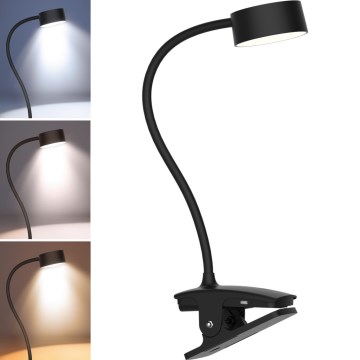 Lámpara de mesa LED regulable, flexible y recargable con clip LED/2W/1800 mAh 3000/4000/6500K negro