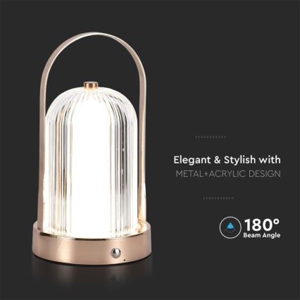 LED Lámpara de mesa táctil recargable y regulable LED/1W/5V 3000-6000K 1800 mAh cobre