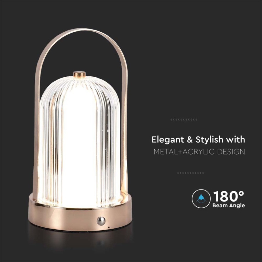 LED Lámpara de mesa táctil recargable y regulable LED/1W/5V 3000-6000K 1800 mAh cobre