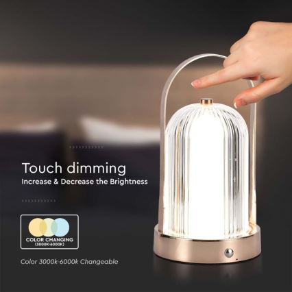 LED Lámpara de mesa táctil recargable y regulable LED/1W/5V 3000-6000K 1800 mAh cobre