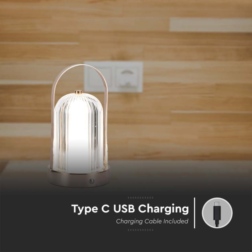 LED Lámpara de mesa táctil recargable y regulable LED/1W/5V 3000-6000K 1800 mAh cobre