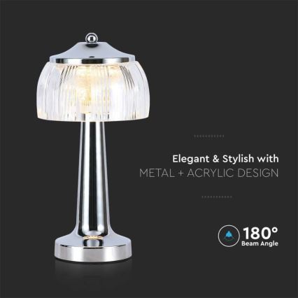 Lámpara de mesa táctil LED recargable y regulable LED/1W/5V 3000-6000K 1800 mAh cromo brillante