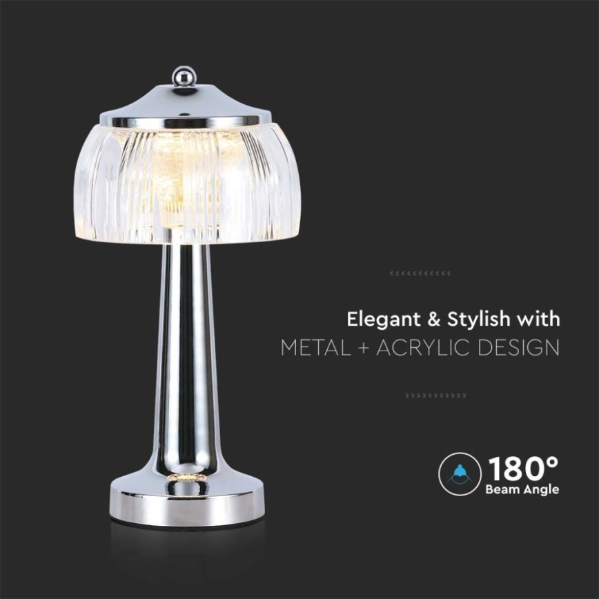 Lámpara de mesa táctil LED recargable y regulable LED/1W/5V 3000-6000K 1800 mAh cromo brillante