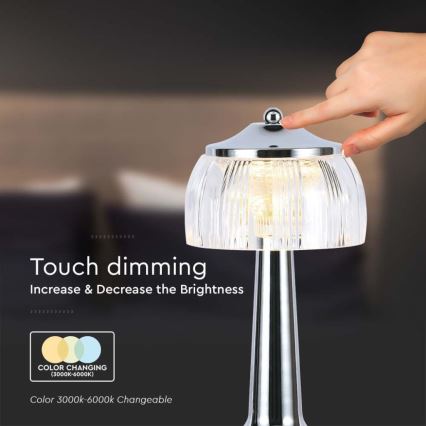 Lámpara de mesa táctil LED recargable y regulable LED/1W/5V 3000-6000K 1800 mAh cromo brillante