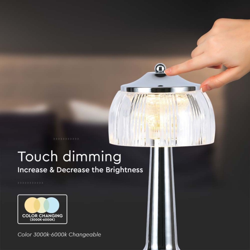 Lámpara de mesa táctil LED recargable y regulable LED/1W/5V 3000-6000K 1800 mAh cromo brillante
