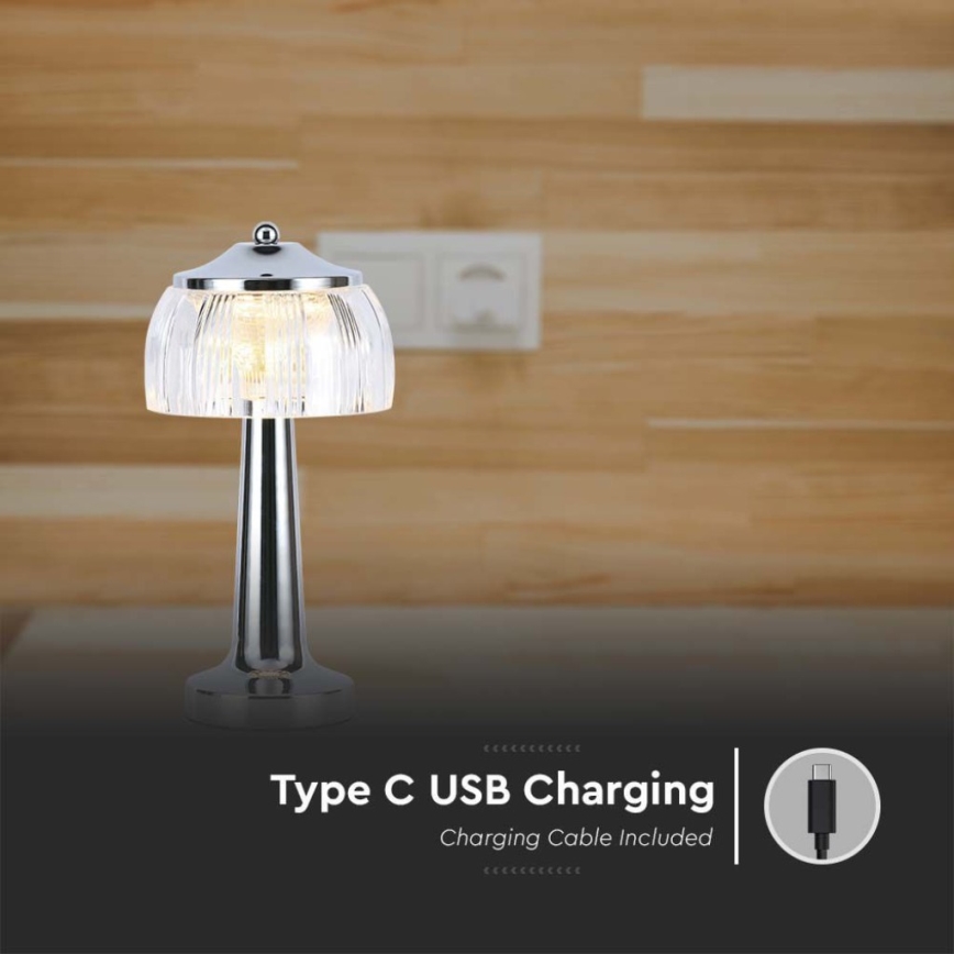 Lámpara de mesa táctil LED recargable y regulable LED/1W/5V 3000-6000K 1800 mAh cromo brillante