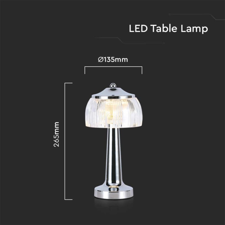 Lámpara de mesa táctil LED recargable y regulable LED/1W/5V 3000-6000K 1800 mAh cromo brillante