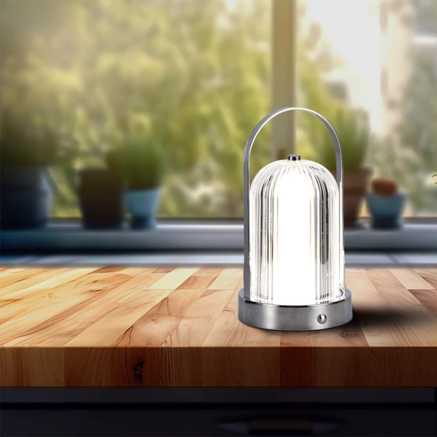 Lámpara de mesa táctil LED recargable y regulable LED/1W/5V 3000-6000K 1800 mAh cromo mate