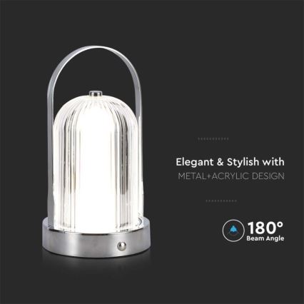 Lámpara de mesa táctil LED recargable y regulable LED/1W/5V 3000-6000K 1800 mAh cromo mate