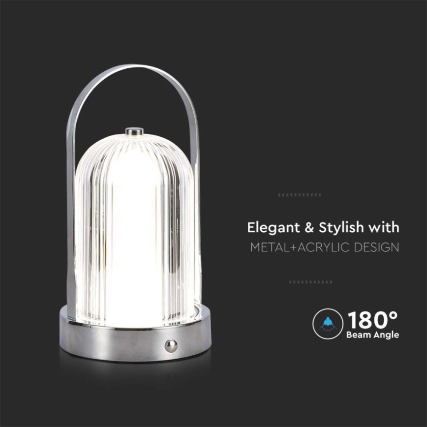 Lámpara de mesa táctil LED recargable y regulable LED/1W/5V 3000-6000K 1800 mAh cromo mate
