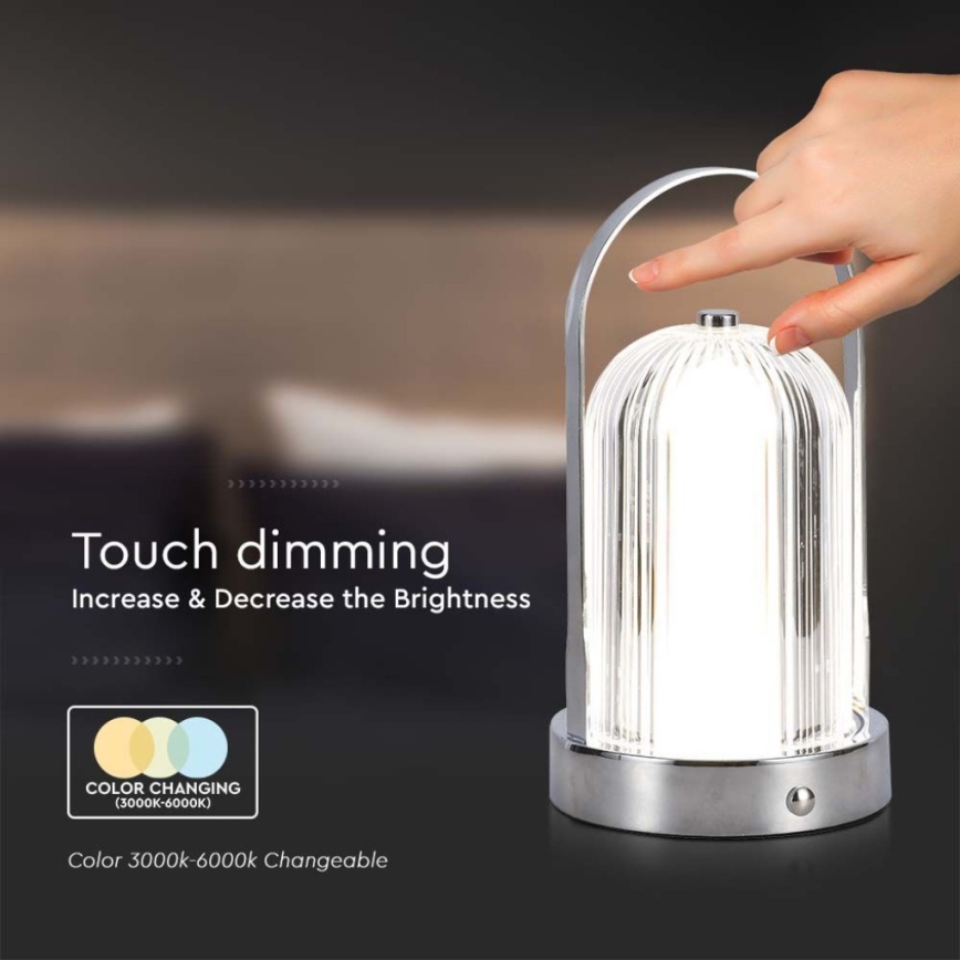 Lámpara de mesa táctil LED recargable y regulable LED/1W/5V 3000-6000K 1800 mAh cromo mate