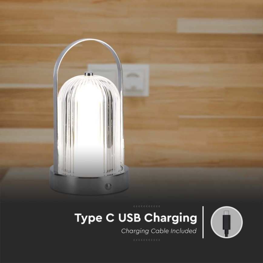 Lámpara de mesa táctil LED recargable y regulable LED/1W/5V 3000-6000K 1800 mAh cromo mate