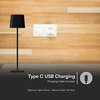 Lámpara de mesa LED táctil magnética solar recargable y regulable LED/5W/5V 3000-6000K 3600 mAh IP65 negro
