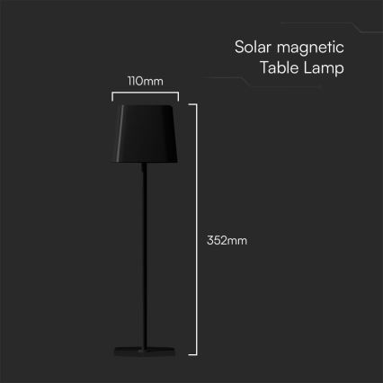 Lámpara de mesa LED táctil magnética solar recargable y regulable LED/5W/5V 3000-6000K 3600 mAh IP65 negro