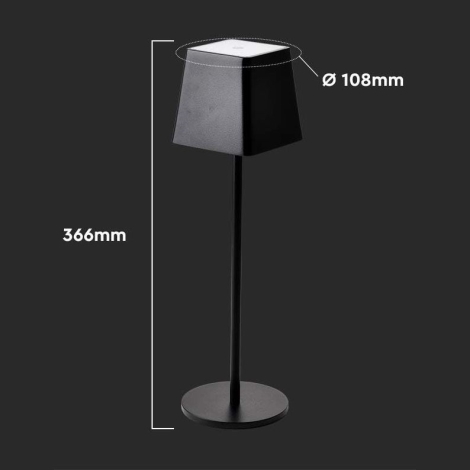 Lámpara de mesa LED 2W (Batería 4400mA) IP54 Negra 3000K