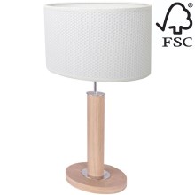 Lámpara de mesa MERCEDES 1xE27/40W/230V 46 cm blanco/roble – FSC Certificado