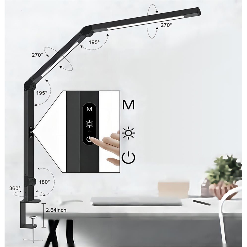 LED Regulable táctil flexible lámpara de mesa POINTIQ LED/12W/230V 3000/4000/5000/6500K CRI 92 negro