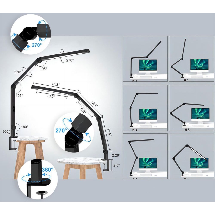 LED Regulable táctil flexible lámpara de mesa POINTIQ LED/12W/230V 3000/4000/5000/6500K CRI 92 negro