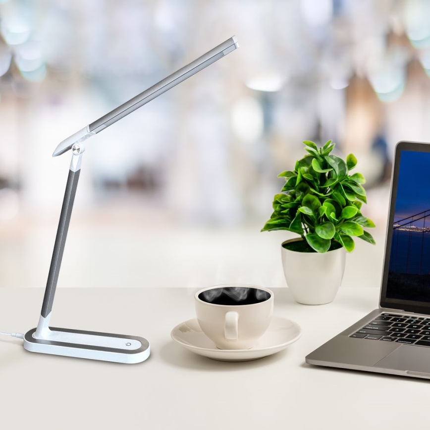 Lámpara de mesa regulable LED táctil MADERA LED/7W/230V USB blanco