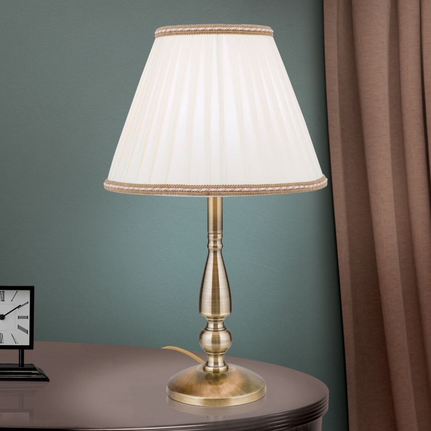 Lámpara de mesa TONIA 1xE27/60W/230V diá. 30 cm blanco/bronce