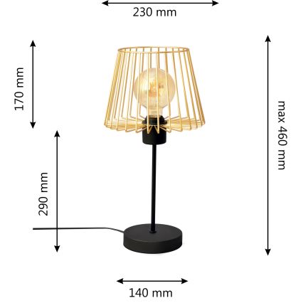 Lámpara de mesa TORRI 1xE27/15W/230V dorado/negro