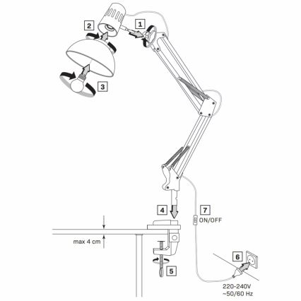 Lámpara de mesa WORKER 1xE27/10W/230V blanco