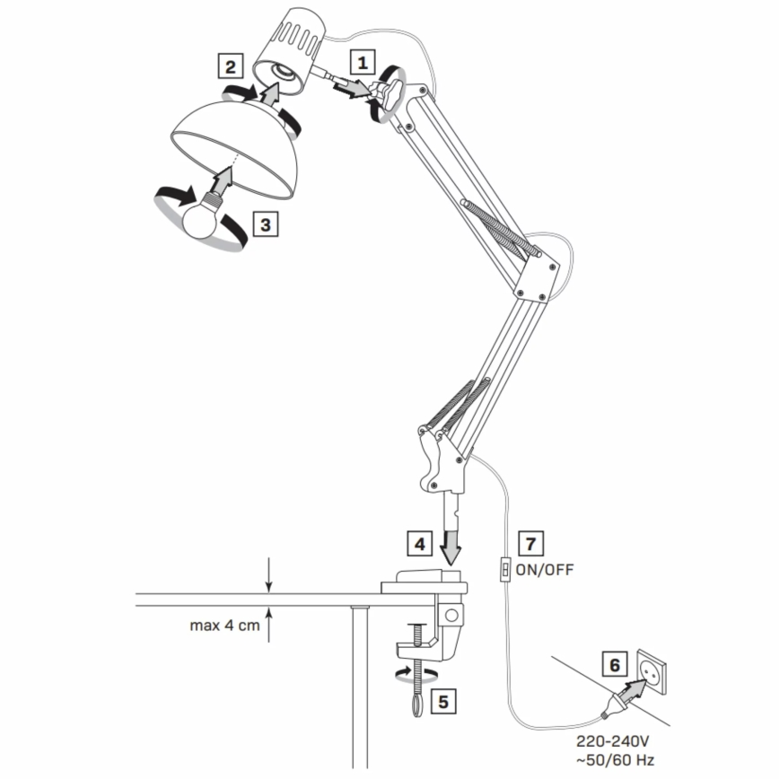 Lámpara de mesa WORKER 1xE27/10W/230V blanco