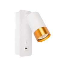 Lámpara de pared con cargador USB 1xGU10/35W/230V blanco/dorado