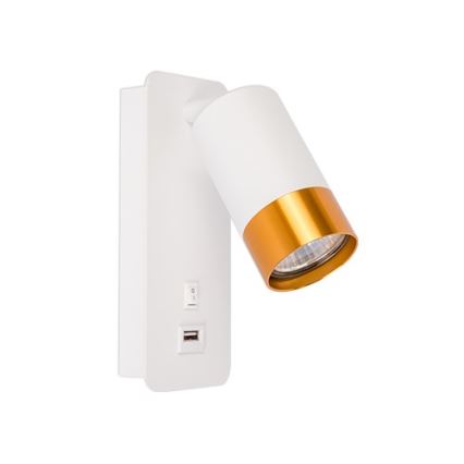 Lámpara de pared con cargador USB 1xGU10/35W/230V blanco/dorado