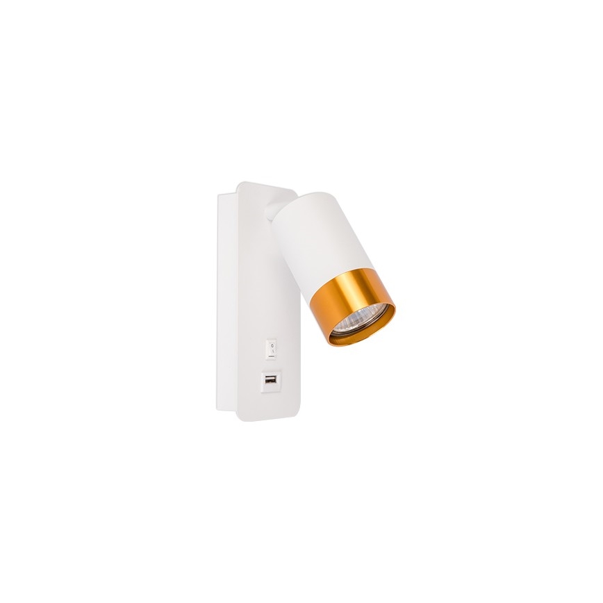 Lámpara de pared con cargador USB 1xGU10/35W/230V blanco/dorado