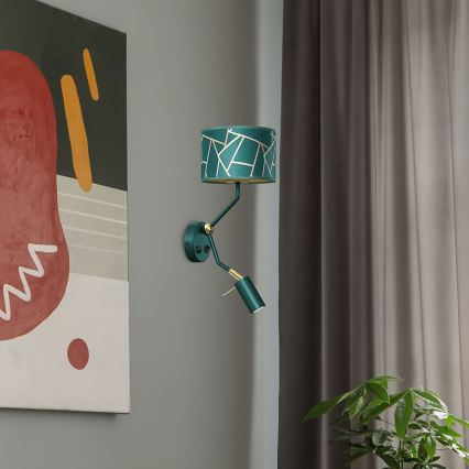 Lámpara de pared ZIGGY 1xE27/40W/230V + 1xGU10/MR11/7W verde/dorado