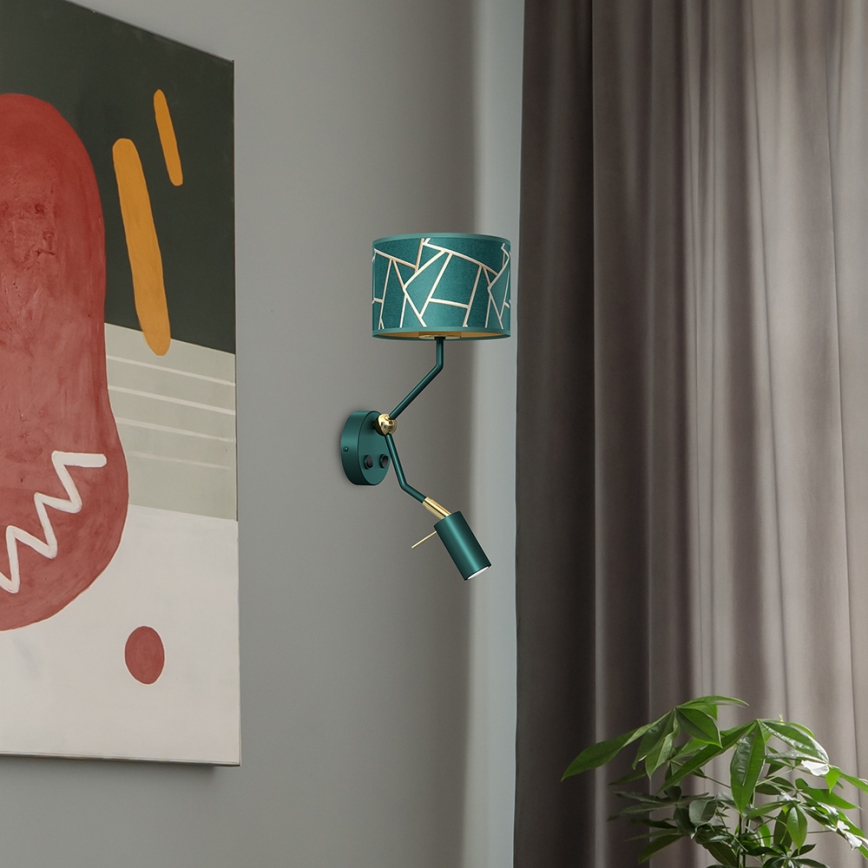 Lámpara de pared ZIGGY 1xE27/40W/230V + 1xGU10/MR11/7W verde/dorado