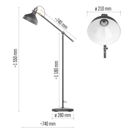 Lámpara de pie ARTHUR 1xE27/25W/230V gris