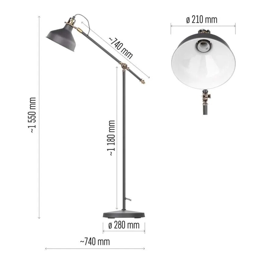 Lámpara de pie ARTHUR 1xE27/25W/230V gris