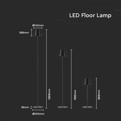 Lámpara de pie LED regulable y recargable 3en1 LED/4W/5V 4400 mAh 3000K IP54 negro