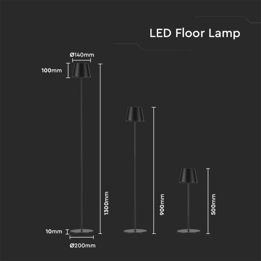 Lámpara de pie LED regulable y recargable 3en1 LED/4W/5V 4400 mAh 3000K IP54 negro