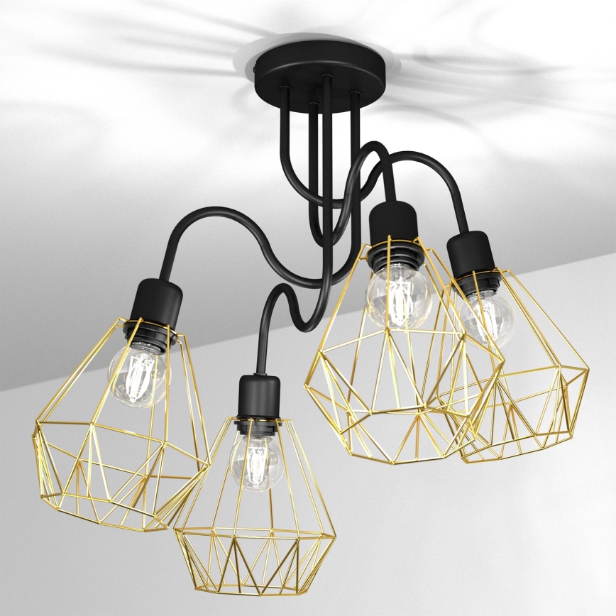 Lámpara de techo BERGEN 4xE27/60W/230V negro/dorado