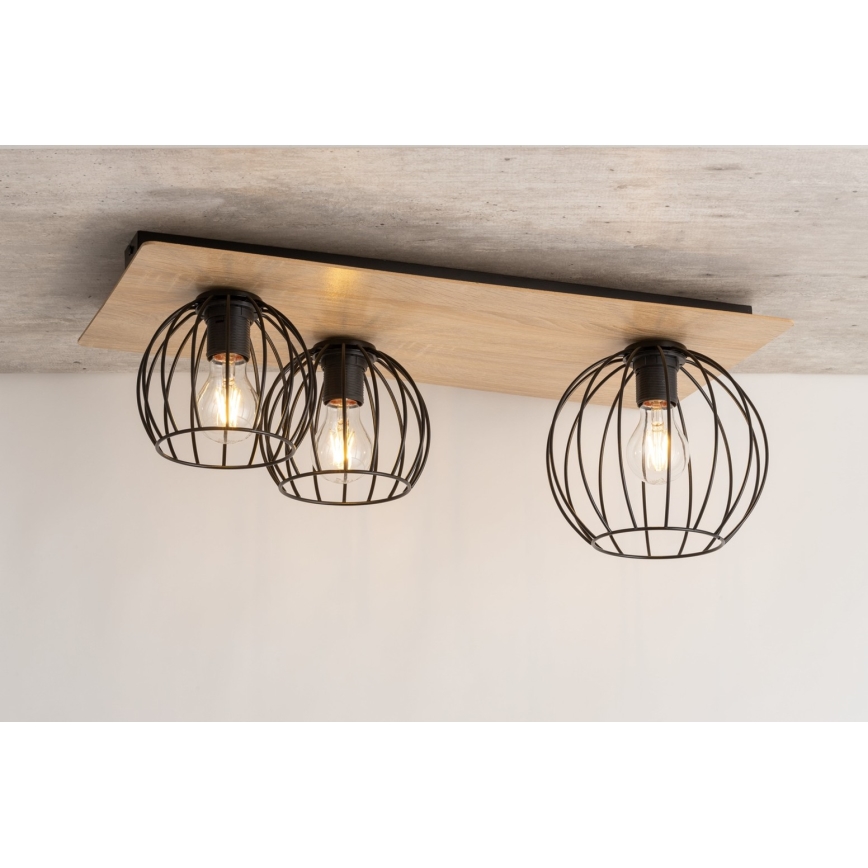 Lámpara de techo CYBER 3xE27/60W/230V madera/negro