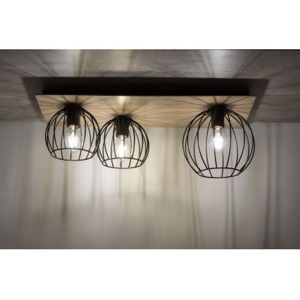 Lámpara de techo CYBER 3xE27/60W/230V madera/negro
